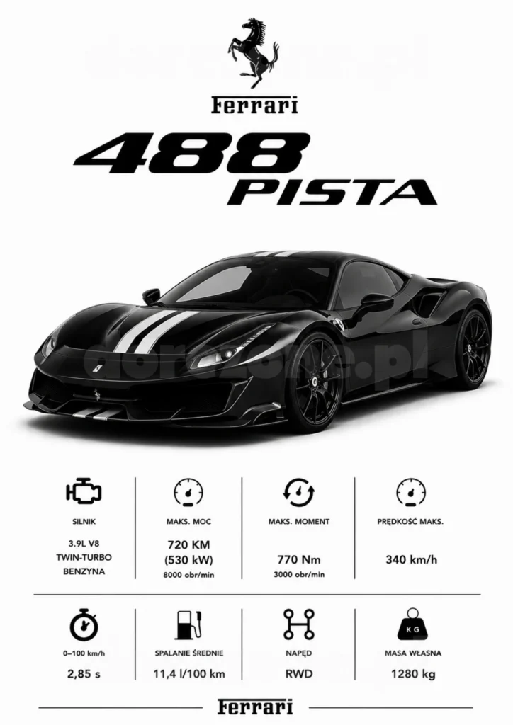 Plakat A3 Ferrari 488 Pista